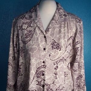 Laura Scott Camp Shirt Plus Sz 16W Brown White